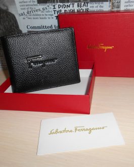 Оригинальный черный мужской кошелек от Salvatore Ferragamo, кожа, Италия