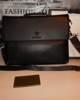 Skorzana czarny męska torba aktówka Gucci, skóra, Włochy