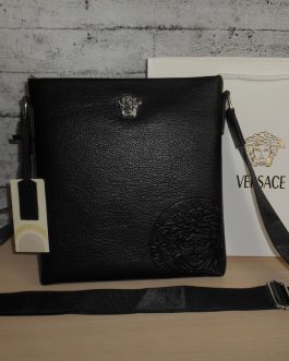 VERSACE Men's leather handbag. Messenger bag, skin, Italy