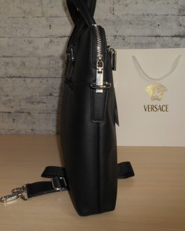 Leather men's bag, Versace briefcase purse, skin, Italy