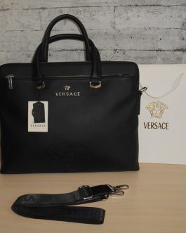 Leather men's bag, Versace briefcase purse, skin, Italy