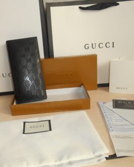 GUCCI LARGE оригинальный черный мужской кошелек, кожа, Италия