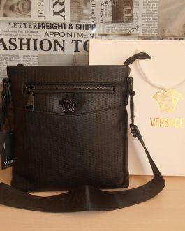 VERSACE Men's leather handbag. Messenger bag, skin, Italy