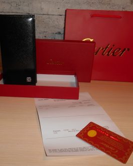 DUŻY oryginalny czarny PORTFEL MĘSKI Cartier, skóra, Francja