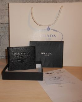 Original black PRADA MEN'S WALLET, skin, Italy