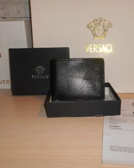 Versace PORTFEL MĘSKI Оryginalny czarny, skóra, Włochy