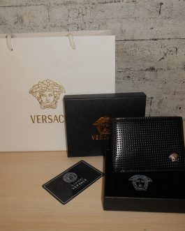 Versace PORTFEL MĘSKI Оryginalny czarny, skóra, Włochy