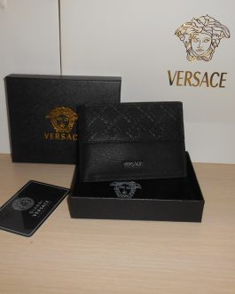 Versace PORTFEL MĘSKI Оryginalny czarny, skóra, Włochy