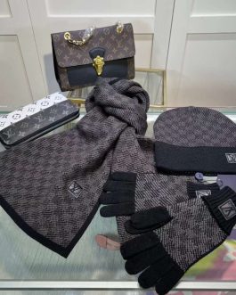 Louis Vuitton komplet zestaw szalik czapka rękawice