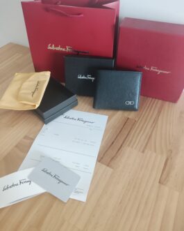 Оryginalny czarny PORTFEL MĘSKI Salvatore Ferragamo, skóra, Włochy