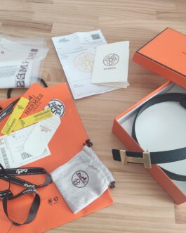 Pasek firmowy dwustronny damski, skóra Hermes od reki